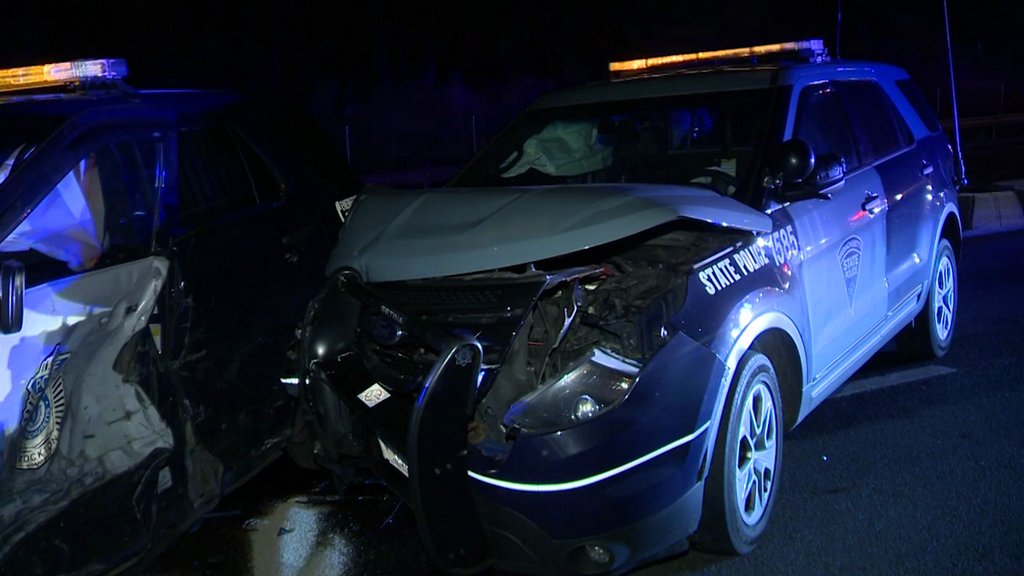 2 police cruisers collide during pursuit that involved wrong-way driver    
