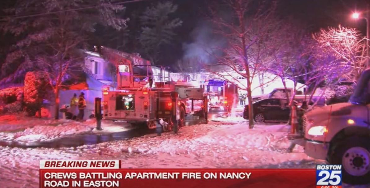 Fire crews are battling an apartment fire on Nancy Road in Easton