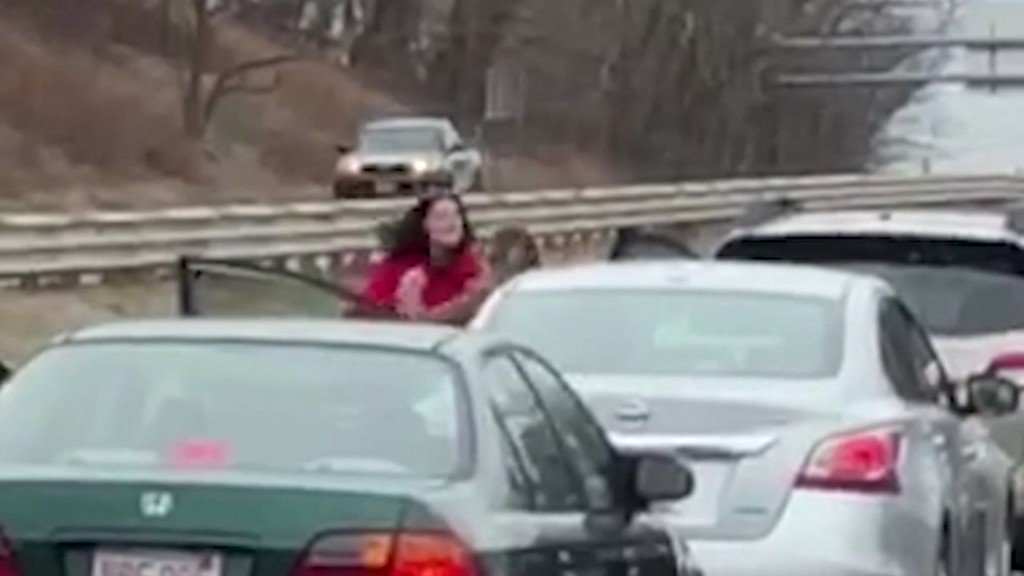Two women brawl in middle of highway after road rage incident    