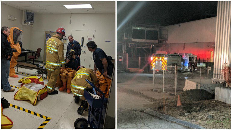 When Fire crews arrived, they found the three employees suffering from flash burns on their faces and hands. Firefighters were also notified about the possibility that hazardous materials were released into the air. 