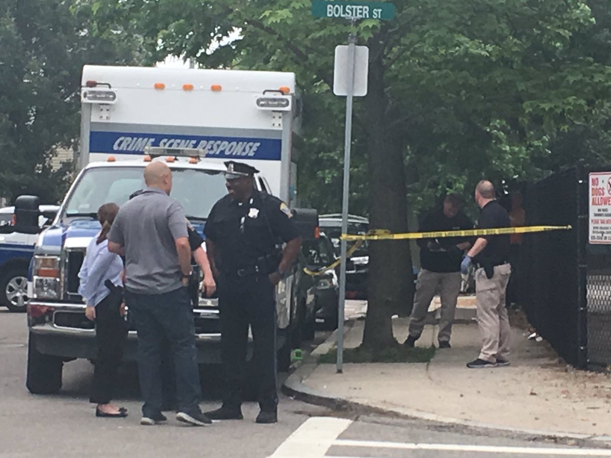 A shell casing was found next to a tree in a Jamaica Plain neighborhood following last night's double fatal shooting. Investigators are back on scene. This is right next to John F. Kennedy Elementary School. Last day of school is tomorrow. 
