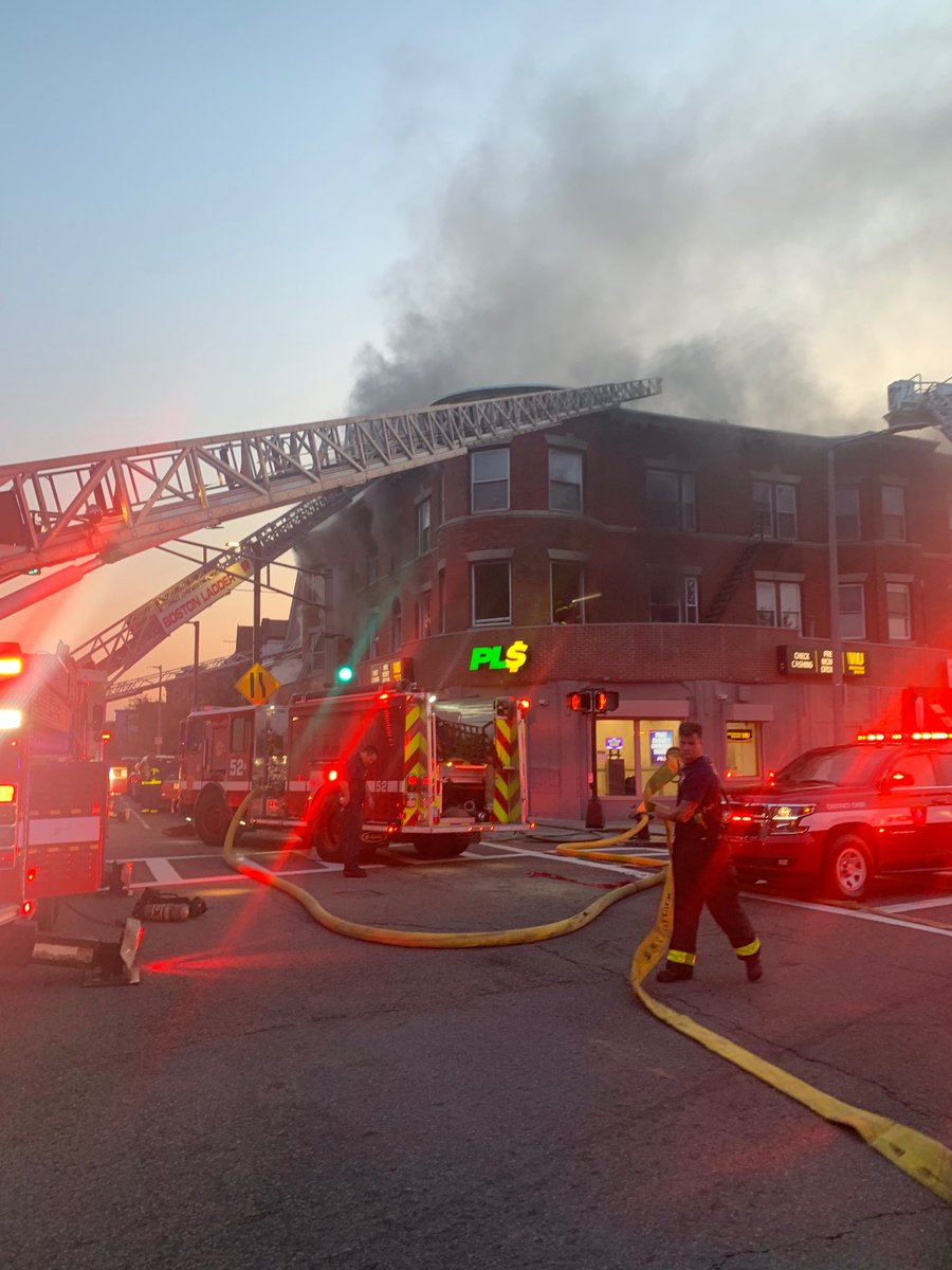 Boston Fire Dept.:Report of a building fire at 600 Blue Hill Ave Dorchester. Fire showing on arrival, this is a 3rd alarm