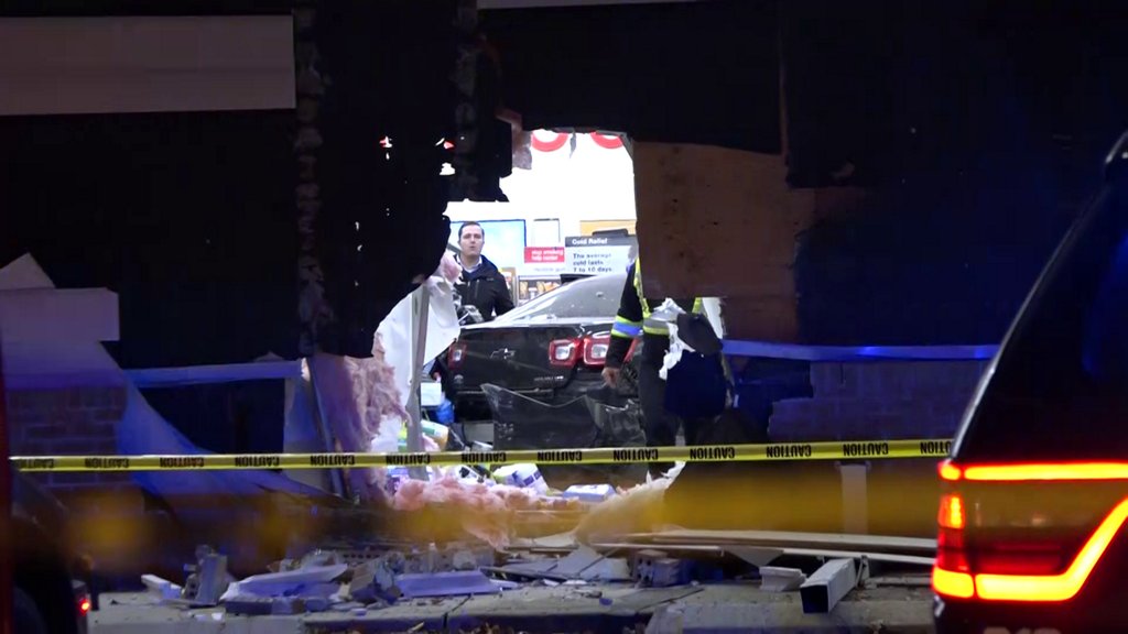 A car crashed into a CVS Pharmacy in Beverly early Wednesday morning. The crash happened around 1:45 a.m. at the store on Dodge Street.
