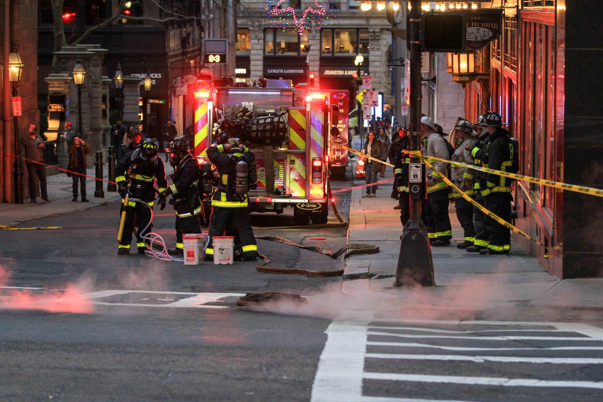 Firefighters are on scene at the intersection of Tremont St and School St in downtown Boston working to extinguish a series of manhole fires. Heavy traffic delays in the surrounding areas.  