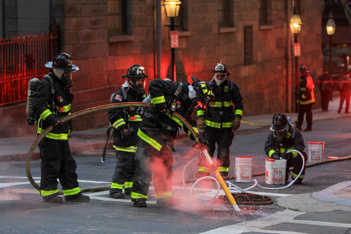 Firefighters are on scene at the intersection of Tremont St and School St in downtown Boston working to extinguish a series of manhole fires. Heavy traffic delays in the surrounding areas.  