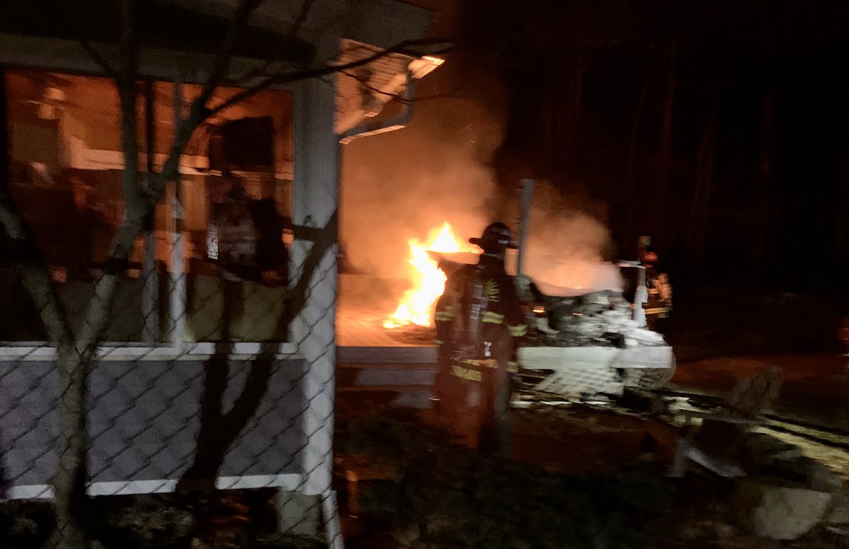Westborough Engine 4 & Ladder 1 worked this structure fire on Hundreds Road overnight. Crews made a quick knock &amp; limited damage to the exterior of the building, deck, &amp; hot tub. Special thanks to a neighbors dog that alerted a resident about the fire. There were no injuries