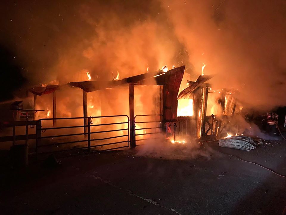 barn fire on Slater St in Rehoboth. Fire Dept says, luckily, horses were able to make it out safely. 