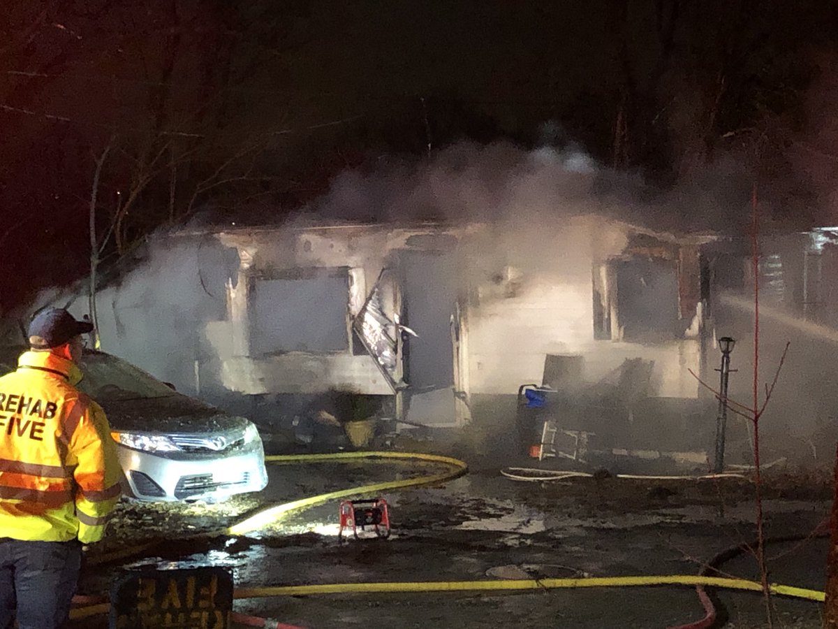 Trailer destroyed in 2 alarm fire at Shady Oaks Trailer Park in Danvers, no injuries.