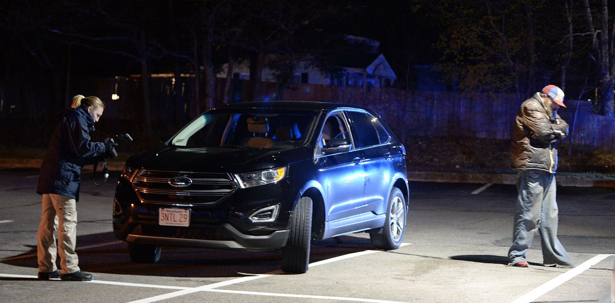 Massachusetts State Police reconstruction unit investigating a pedestrian accident on Centre Street and Empire Avenue in Brockton