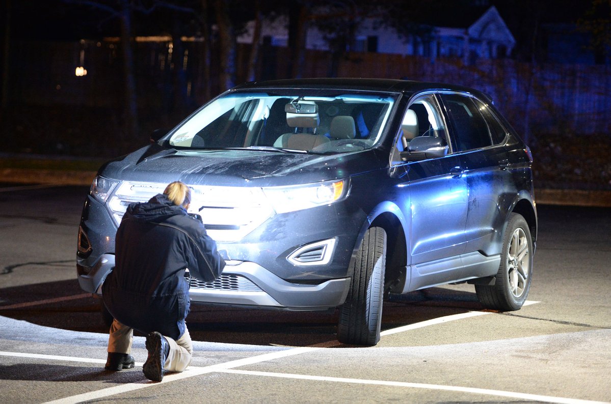 Massachusetts State Police reconstruction unit investigating a pedestrian accident on Centre Street and Empire Avenue in Brockton