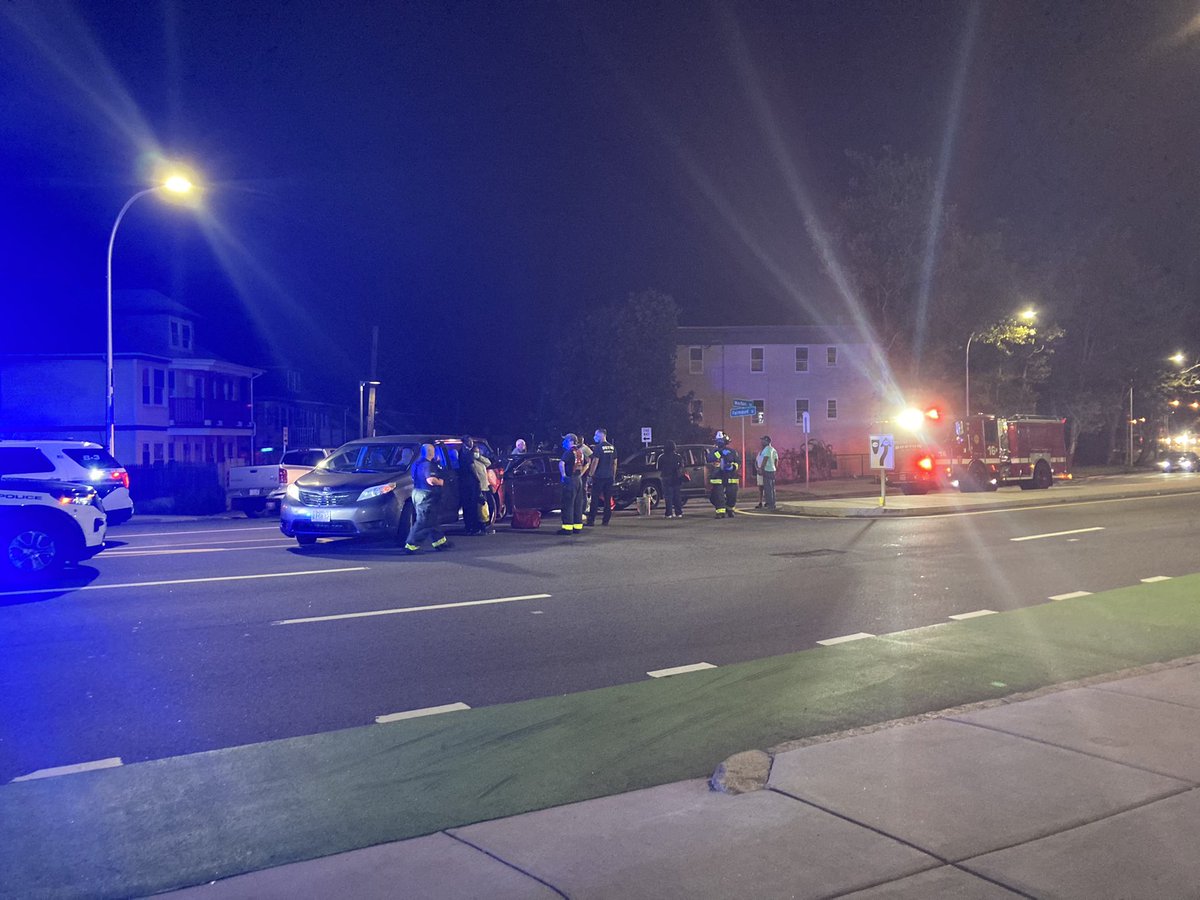 three car fender bender on Morton Street / Fairbanks Street. One person complaining of neck pain but damage appears minor