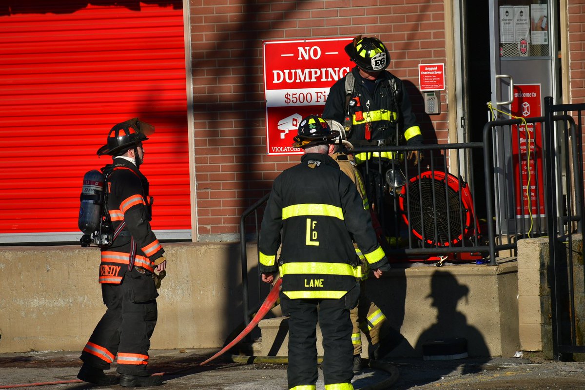 Lawrence Firefighter's with assistance of Mutual Aid Companies working at a 2nd Alarm on S.Canal St self  storage facility