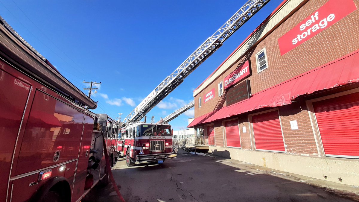 Lawrence Firefighter's with assistance of Mutual Aid Companies working at a 2nd Alarm on S.Canal St self  storage facility