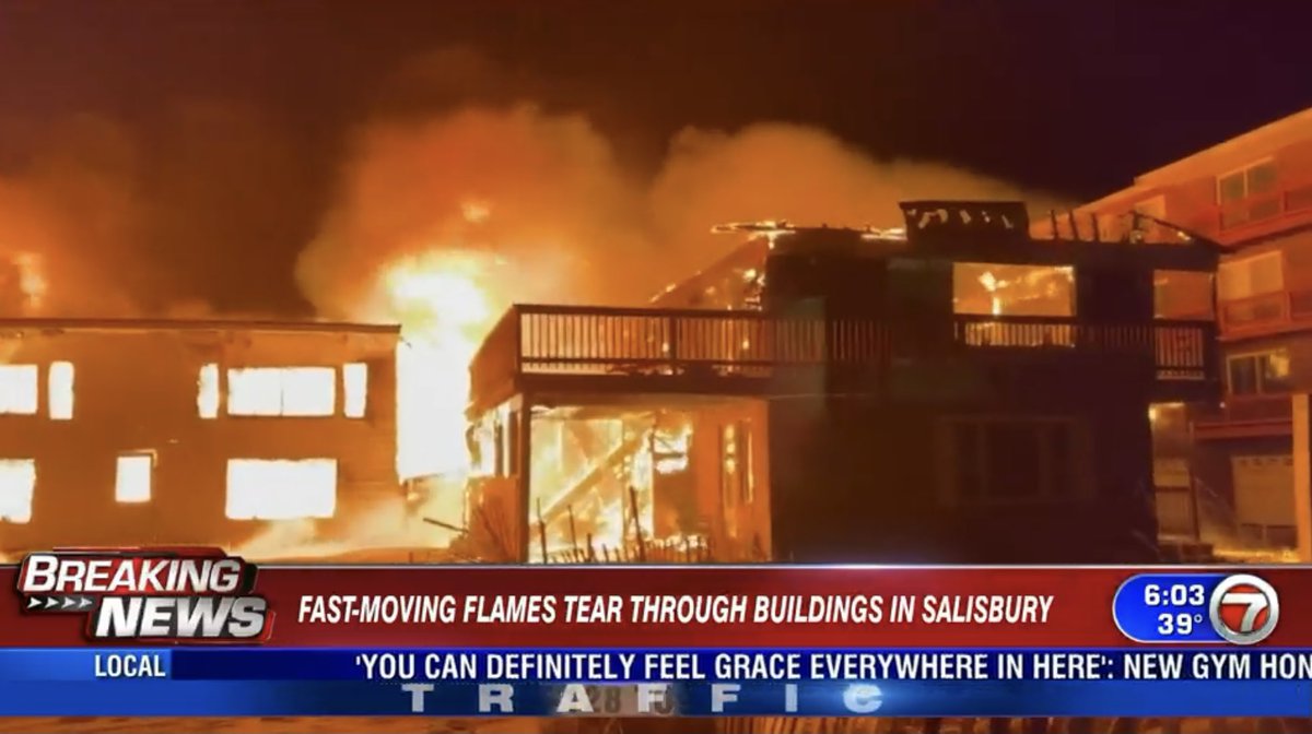 A massive motel fire has now spread to nearby buildings in Salisbury as strong winds continue to rip through the area. This is near Central Ave & Northern Blvd. Several streets are closed as firefighters try to get this under control.