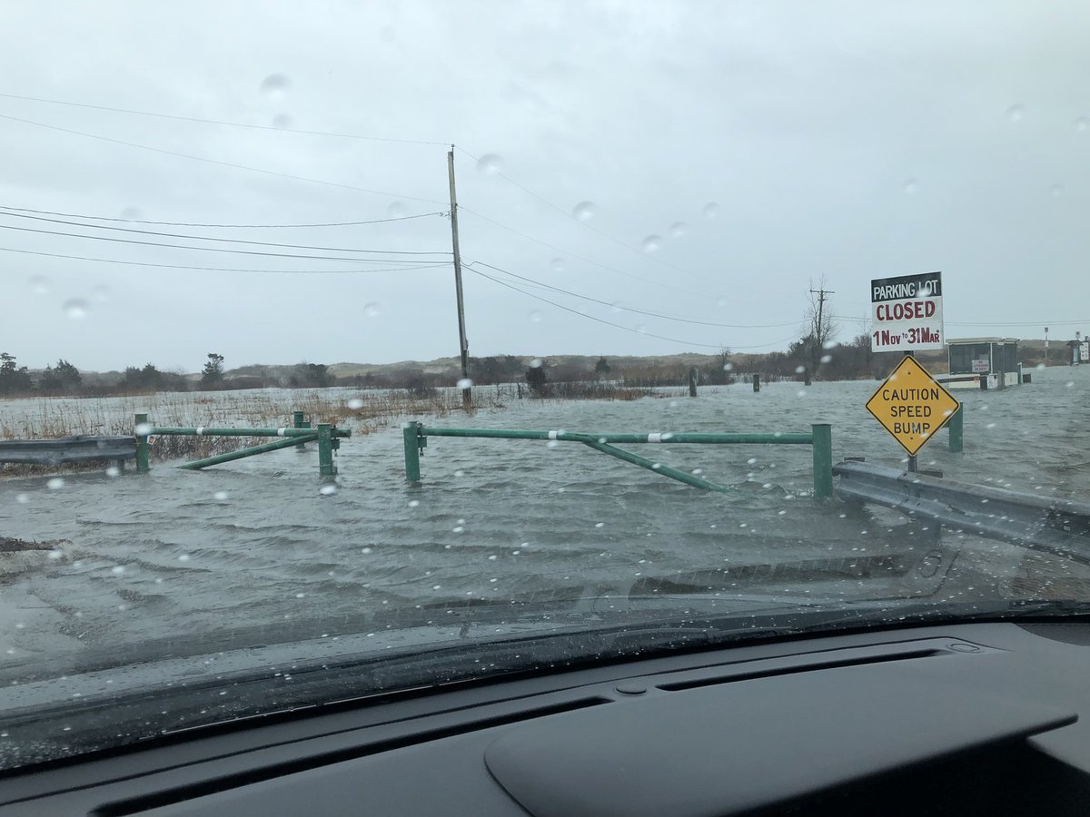 Typical coastal flood prone spots flooded at high tide in Gloucester/Rockport, Mass