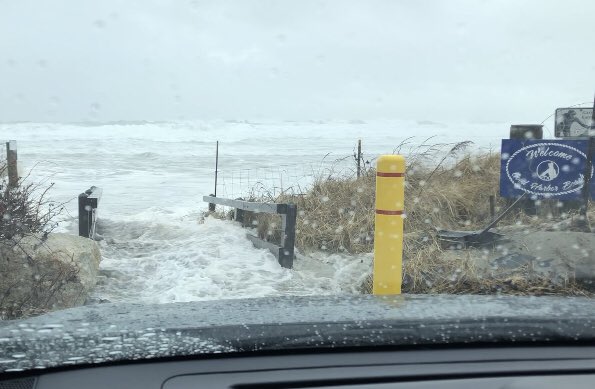 Typical coastal flood prone spots flooded at high tide in Gloucester/Rockport, Mass 