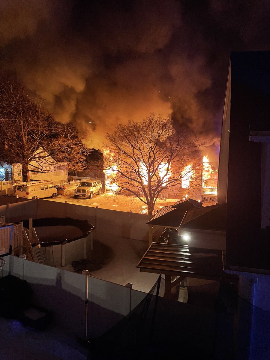 A neighbor helped one of the residents out of this burning house this morning. Peabody Fire says that resident suffered burns and had to be airlifted to the hospital. Picture taken by neighbor Cheryl Whittier