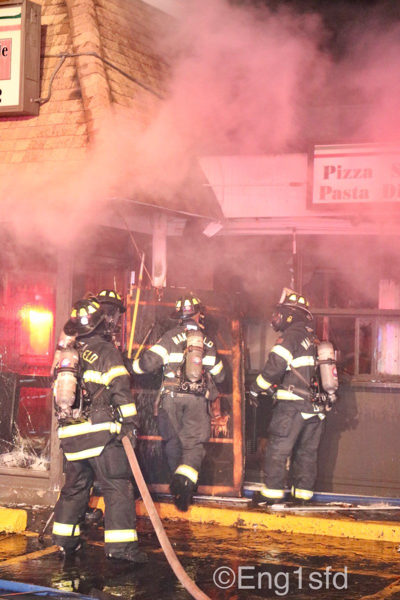 Wakefield MA, A few images from tonight's 3rd alarm fire at 191 Albion Street. Fire was confined to the pizza shop but it sustained heavy damage