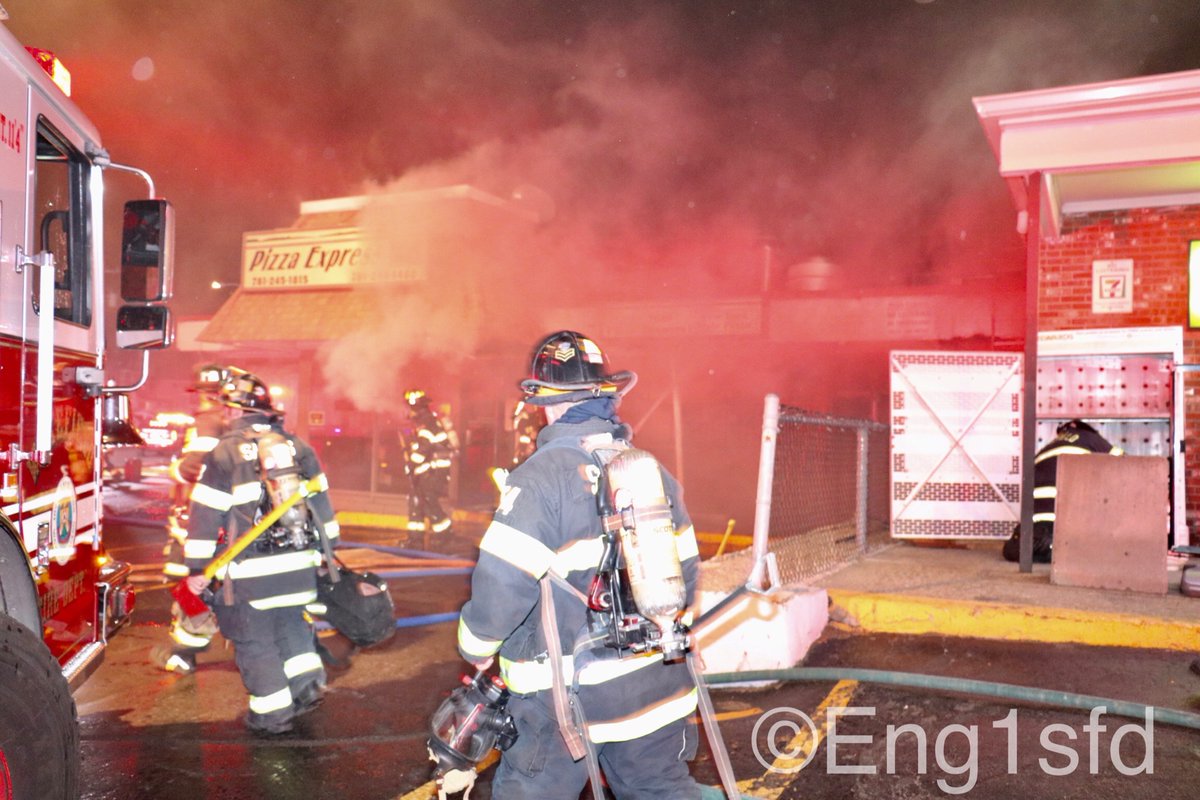 Wakefield MA, A few images from tonight's 3rd alarm fire at 191 Albion Street. Fire was confined to the pizza shop but it sustained heavy damage