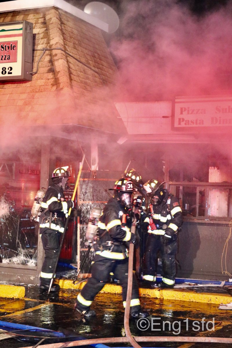 Wakefield MA, A few images from tonight's 3rd alarm fire at 191 Albion Street. Fire was confined to the pizza shop but it sustained heavy damage