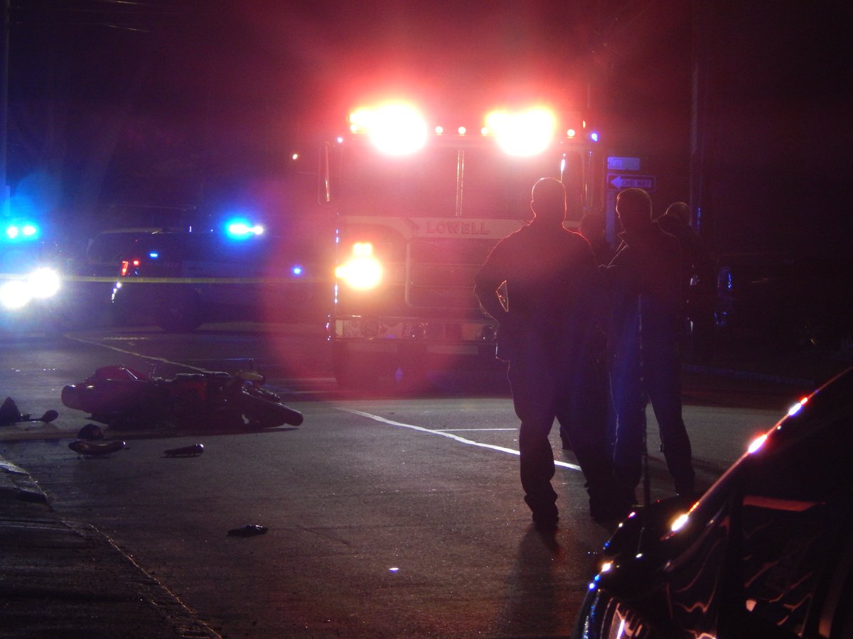 Here's what it looks like over on Lakeview Ave in Lowell. Emergency crews responded to a crash involving a car and a motorcycle around 10:20 pm. MedFlight was requested. 