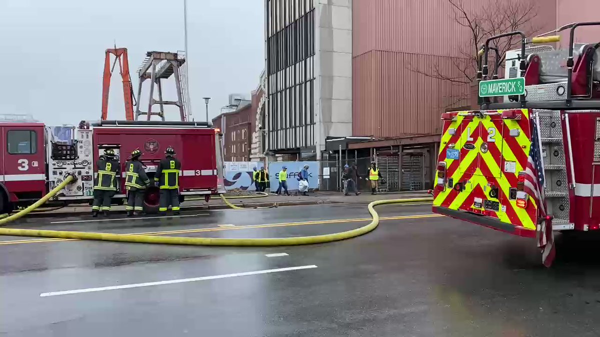 Dozens of emergency responders on scene here for a collapse at a construction site on Summer Street in Boston.  some workers leaving the site now. EMS says 2 people were transported to the hospital.