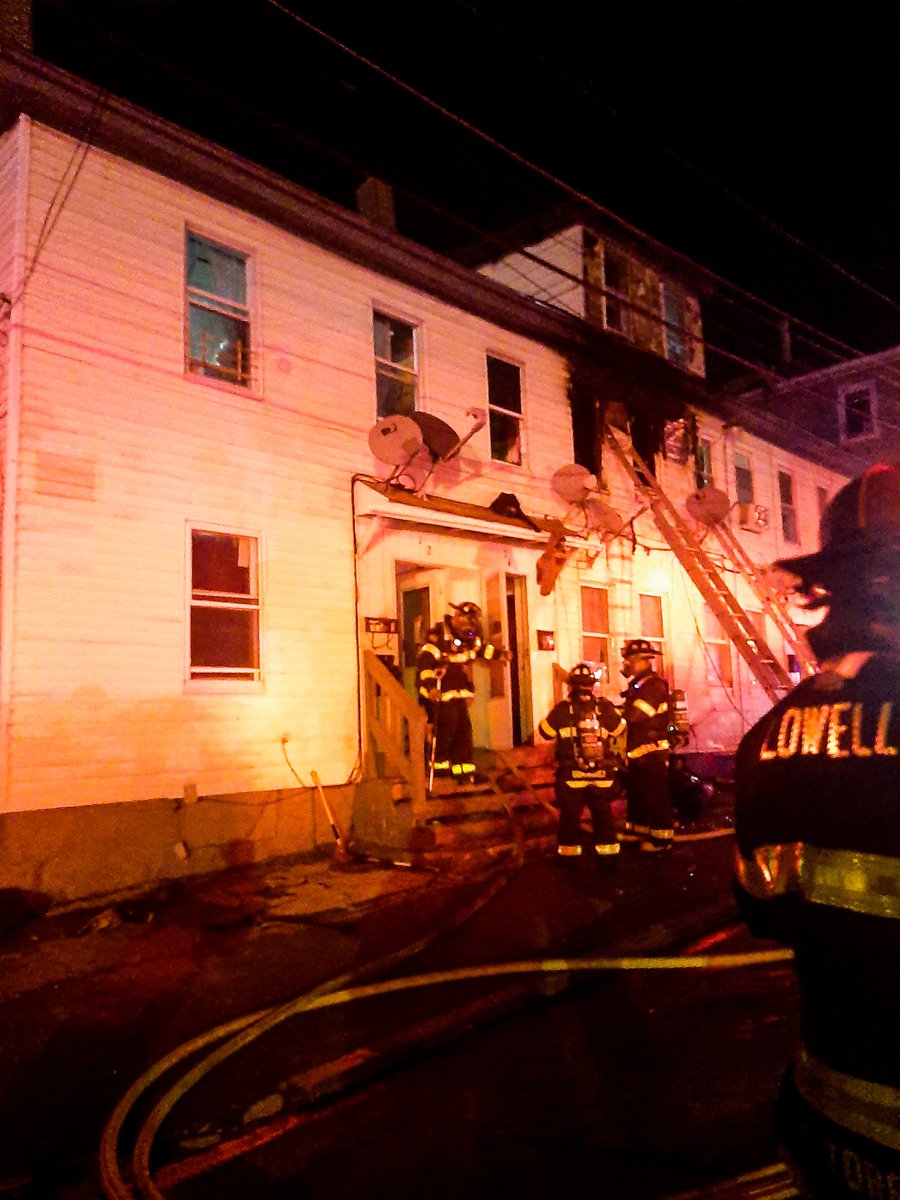 Lowell Fire Department arrived on scene with heavy fire showing from a Row House on 7th St. Companies made a aggressive attack and knocked it down before spreading to adjacent apartments. 2 family pet's were rescued from the building