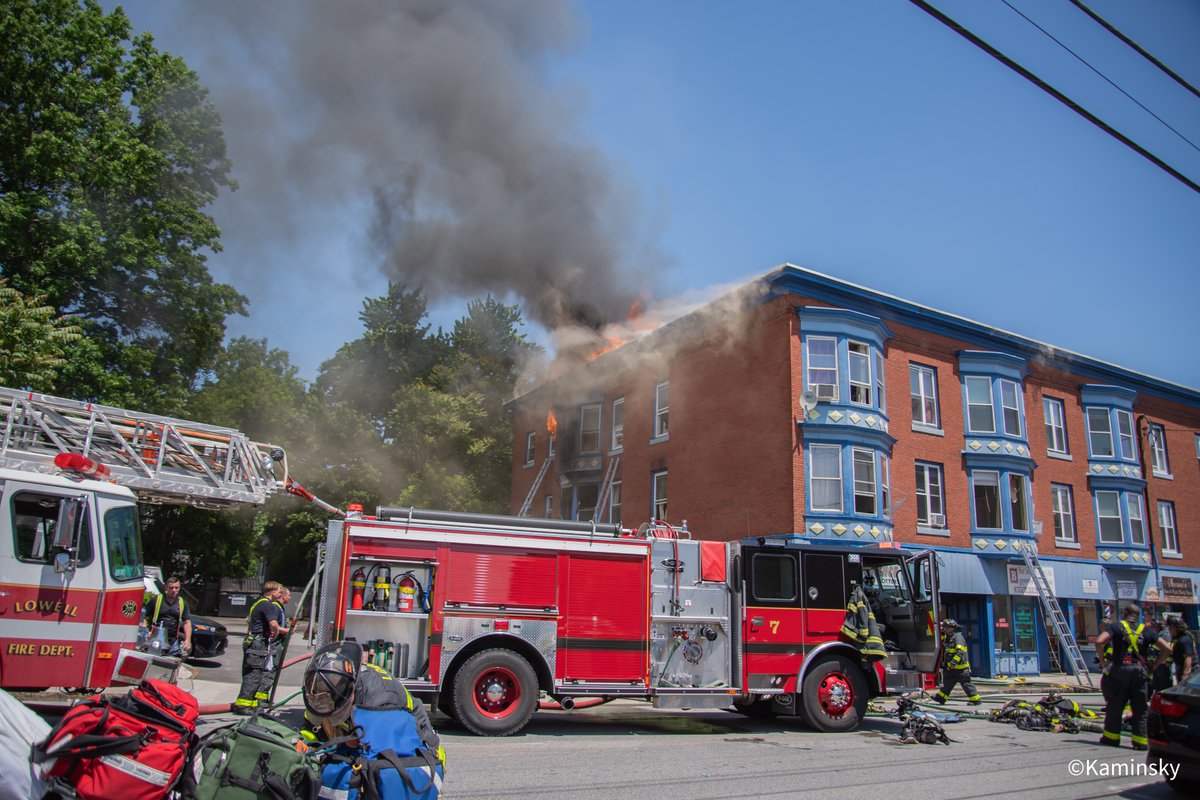 Crews in Lowell battling a multi-alarm fire.