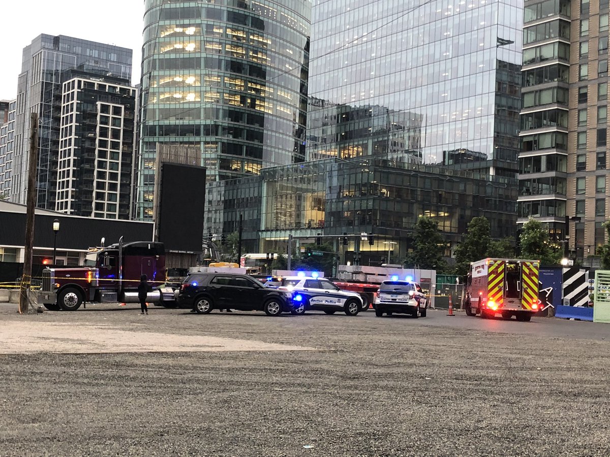 @BOSTON_EMS confirms one person is dead and another was transported to a hospital following a construction accident in this parking lot on Northern Ave. It's right near the Cisco beer garden in the Seaport