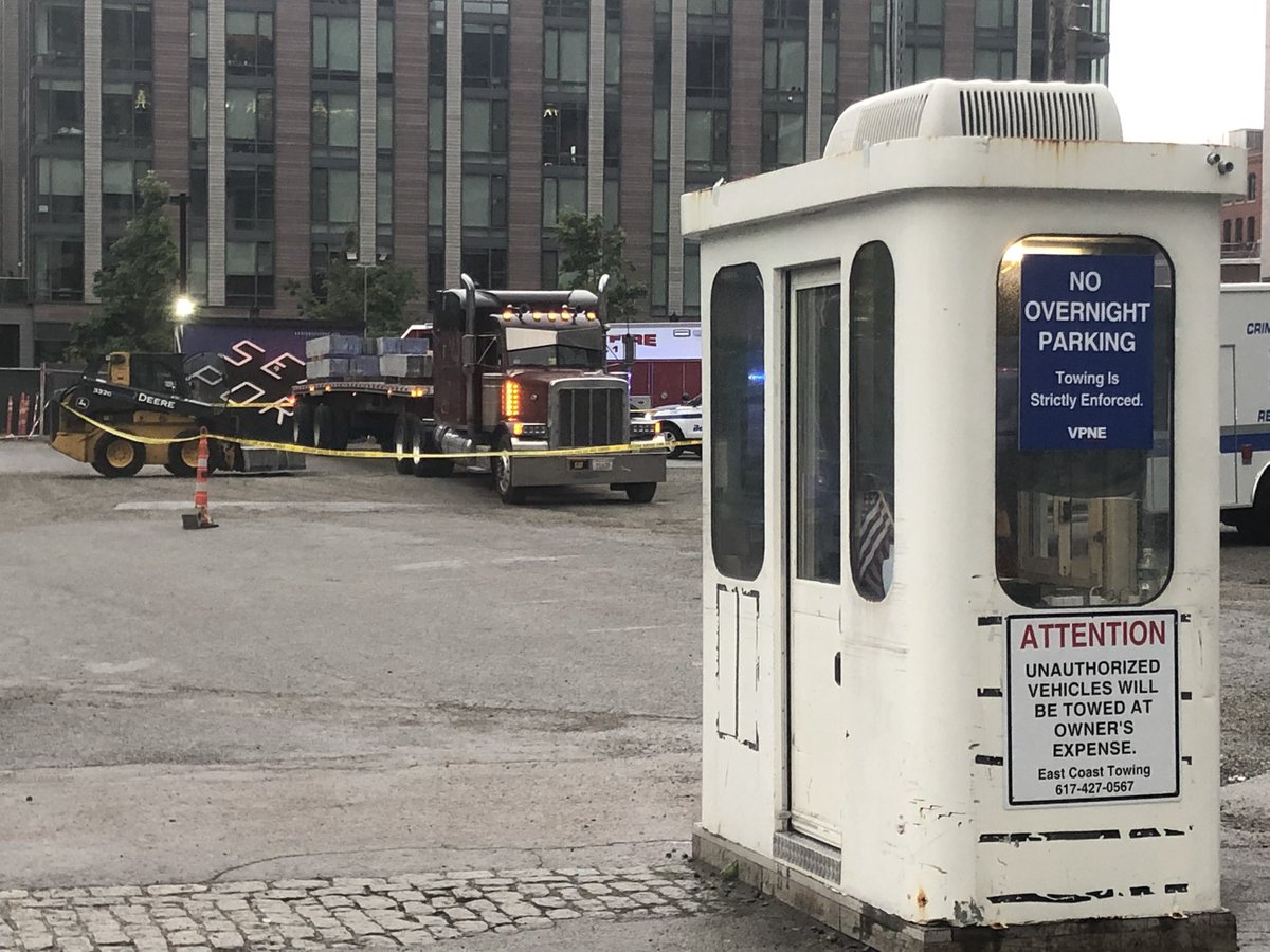 @BOSTON_EMS confirms one person is dead and another was transported to a hospital following a construction accident in this parking lot on Northern Ave. It's right near the Cisco beer garden in the Seaport