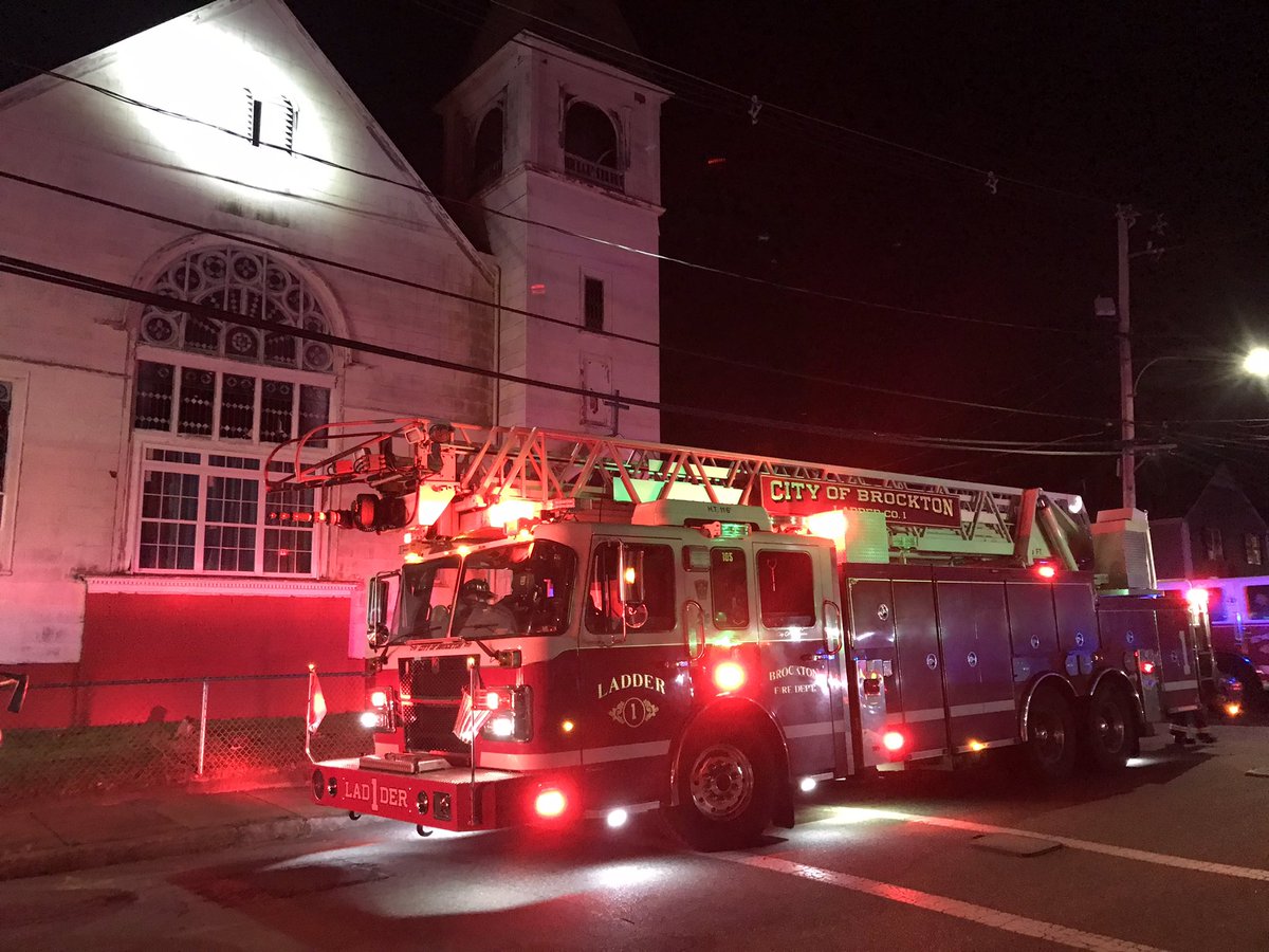 1st Alarm Brockton Ma. Wyman at Turner Streets. Small fire under a porch of a large wood frame church. (1) line in operation, Request FPU