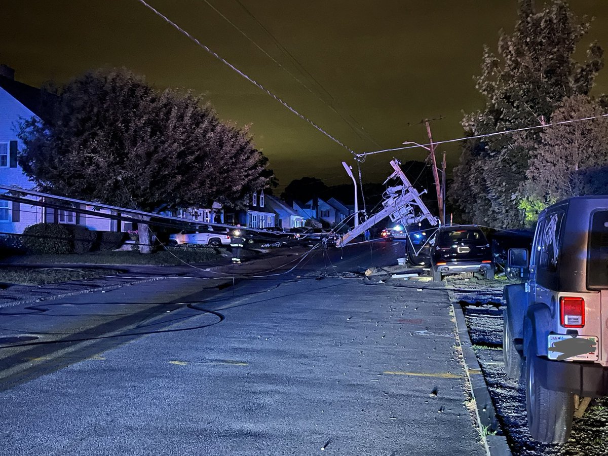 Ladder 1 and Engine 2 are currently on scene with Medford Police and Armstrong Ambulance at an MVA on Grove Street. A single vehicle struck (and broke) a telephone pole leading to a power outage in the area. Multiple wires are down across the road, National Grid is responding