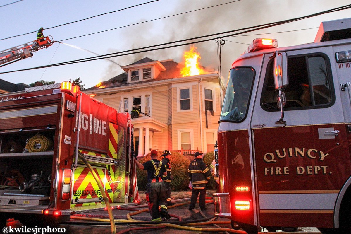 Firefighters in Quincy continue to battle heavy fire inside of a rooming house on Bigelow St that started around 3am this morning. Chief Jackson says that one person jumped from the 2nd floor to escape the flames