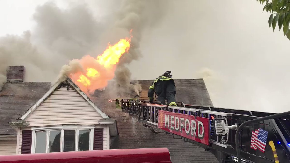 2nd Alarm Medford Ma. 129 Forest Street. Medford Ladder-1 vented the roof