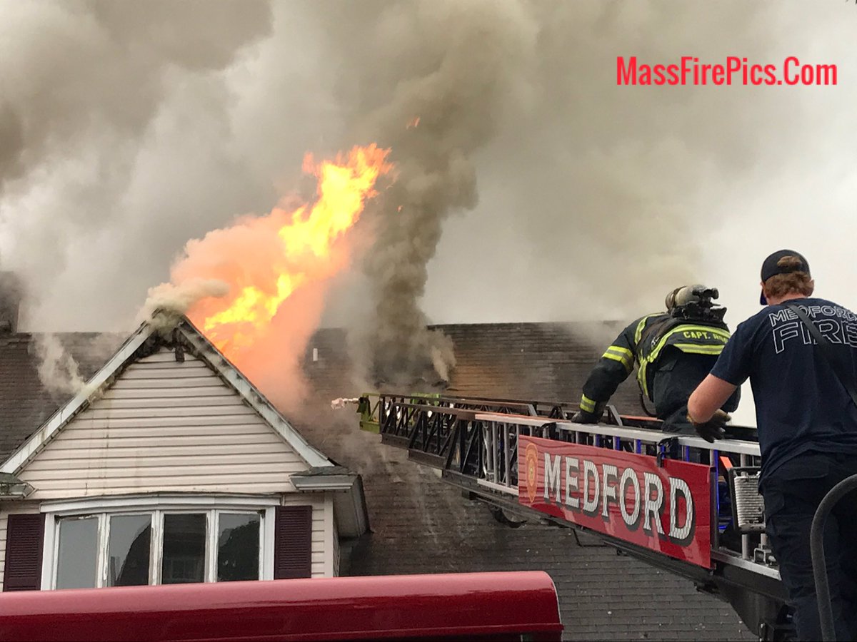 2nd Alarm Medford Ma. 129 Forest Street. Heavy fire in a large 2.5 story wood frame house