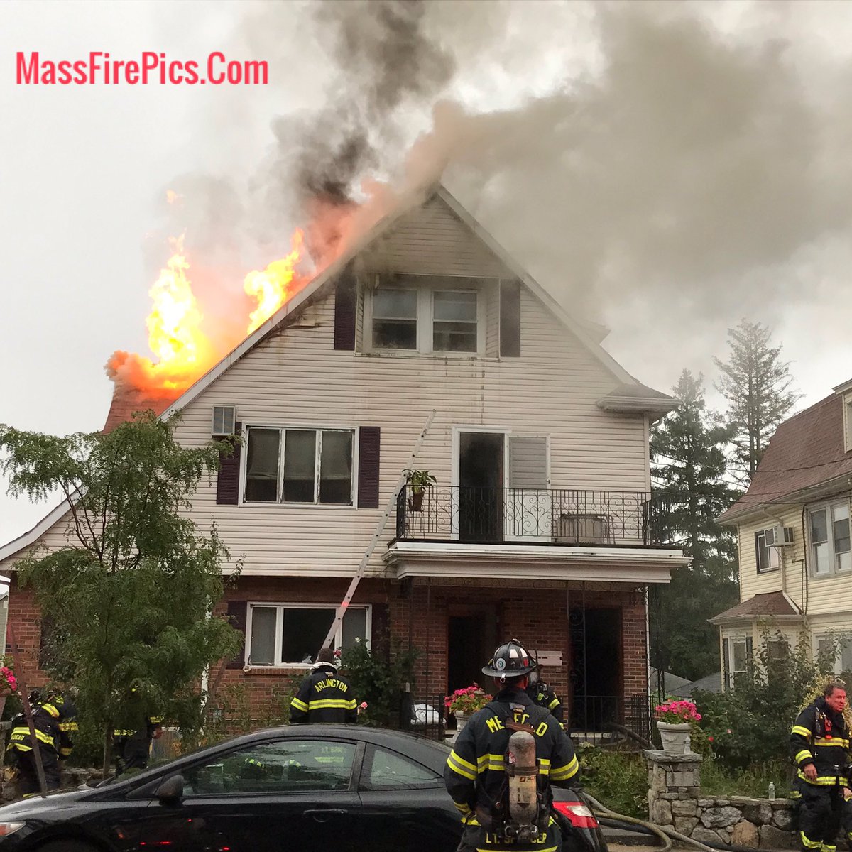 2nd Alarm Medford Ma. 129 Forest Street. Heavy fire in a large 2.5 story wood frame house