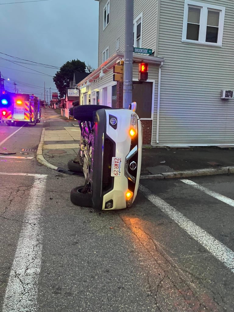 @Brockton_Fire & @BrocktonPolice are at Main Street and Brookside Avenue for a crash with one car on its side