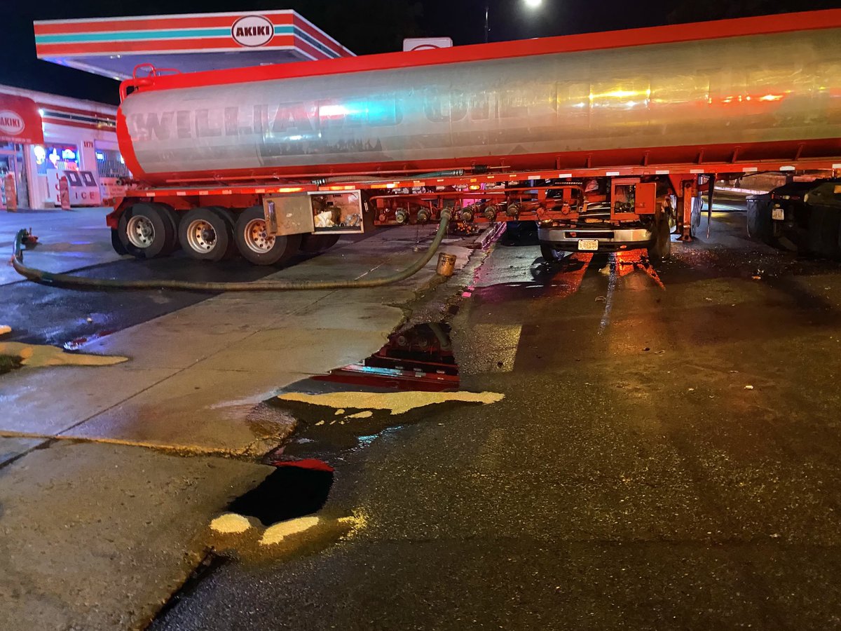 Boston Fire Dept.:At approximately 3:30 a van hit a gasoline truck at 1171 Hyde Park Ave. Causing a leak estimated 50-60 gallons    onto the street