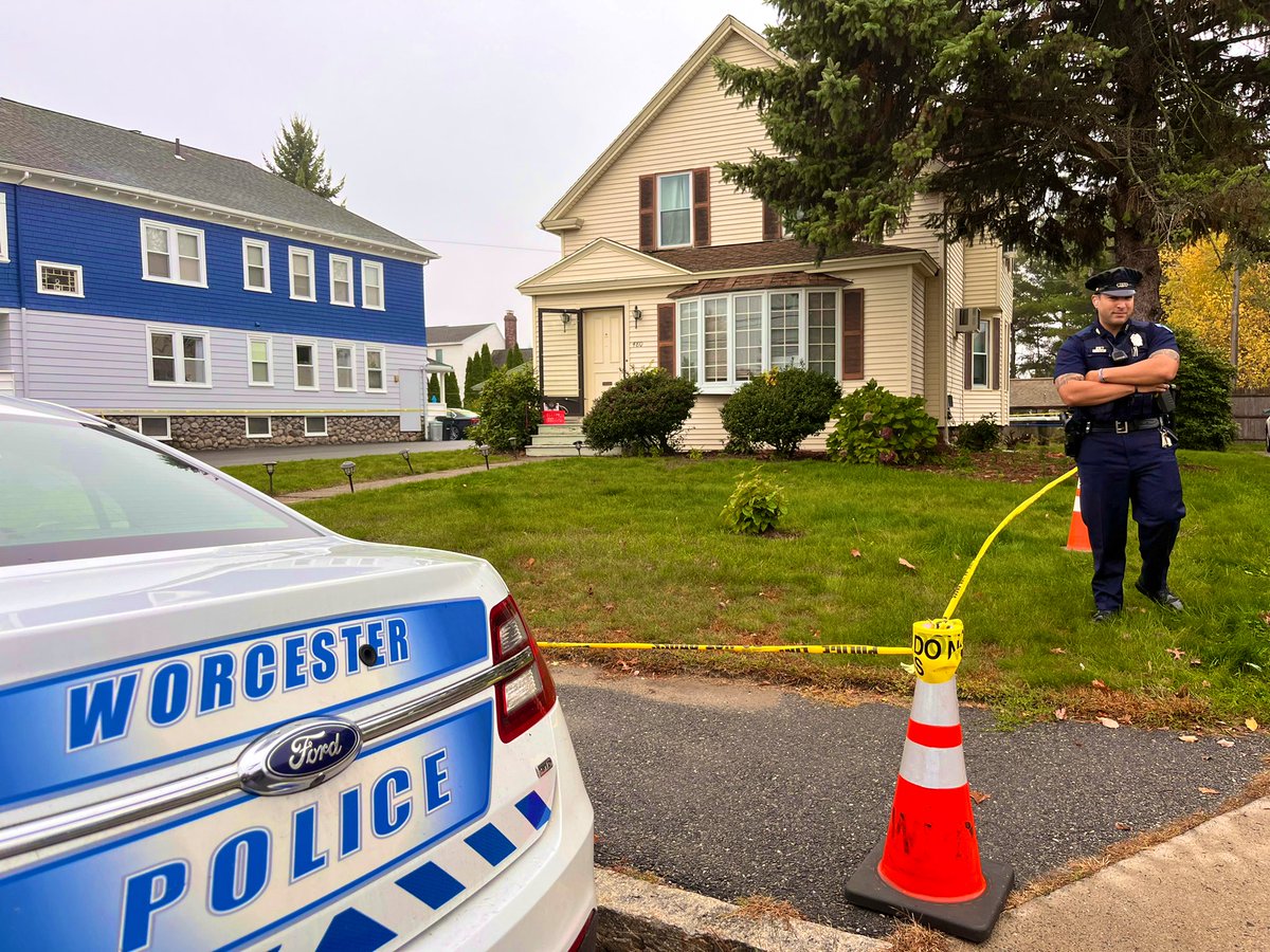 A man has been shot and transferred to the hospital. This house on Burncoat St. is surrounded by crime scene tape and 3 Worcester police officers