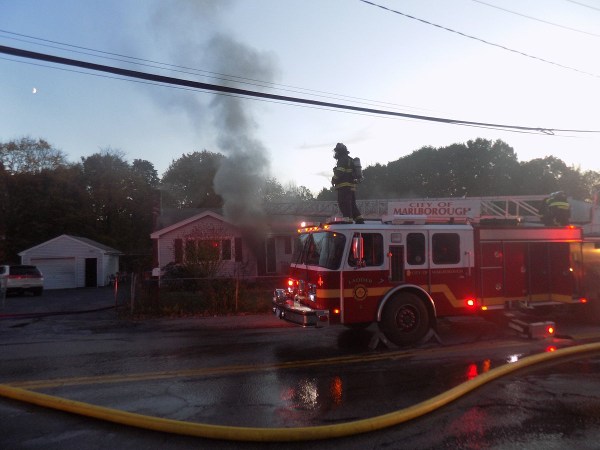 Yesterday, at 17:34. The Marlborough Fire Department received a call for a reported structure fire at 11 Peters Ave. E3 was first due and had smoke and fire showing from the structure on arrival and they struck the box and the 1st alarm. E3 stretched a line into the building