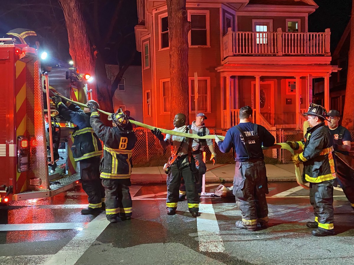 Boston Fire Dept.:Companies are making up from the fire on Woodrow Ave,  no injuries to report. There are 2 adults and 1 child displaced ⁦⁦⁦@RedCrossMA⁩ to help find housing. Damages estimated at 300,000. Exposure damage at 112 Woodrow, BFD-FIU to determine the cause of the fire