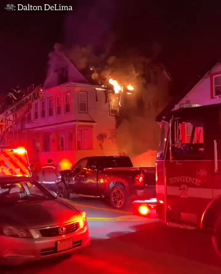 Two firefighters transported to MGH with injuries from this fire on John St in Malden earlier tonight. The fire chief says their injuries are believed to be minor at this time. Nine residents were able to self-evacuate and the Red Cross is assisting
