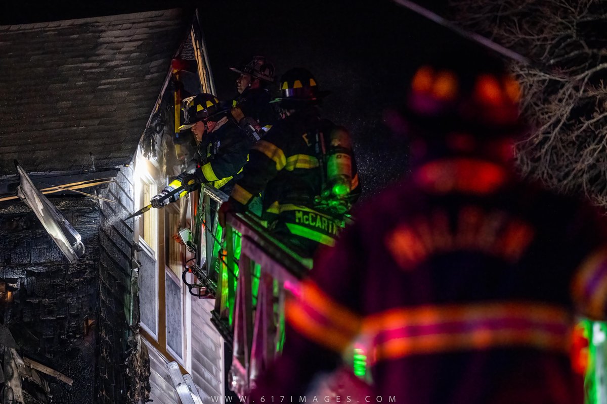 Malden - 24 John Street - Firefighters starting to clear the scene after a fire in a multi-family residence that sent 2 firefighters to the hospital with minor injuries after being caught in a possible flashover. 9 residents displaced at this time