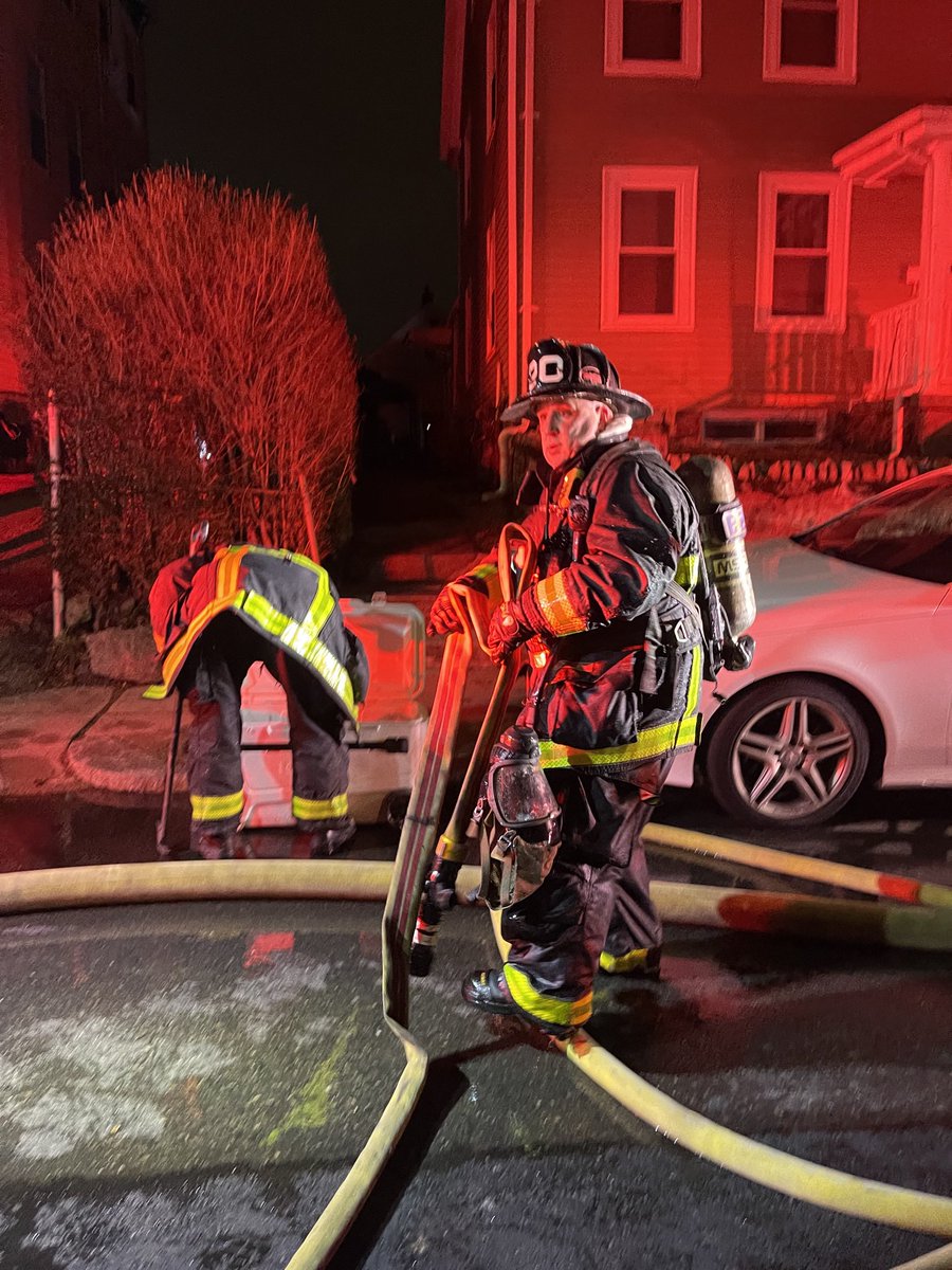 Boston Fire Dept.:Deputy Chief Michael Hocking addressed the media on the 2 alarm Cedar St fire where companies assisted 5 children & 7 adults evacuate &amp; are now displaced. There were no injuries reported . Companies are clearing out. BFD-VAU is on scene to assist families with emergency services