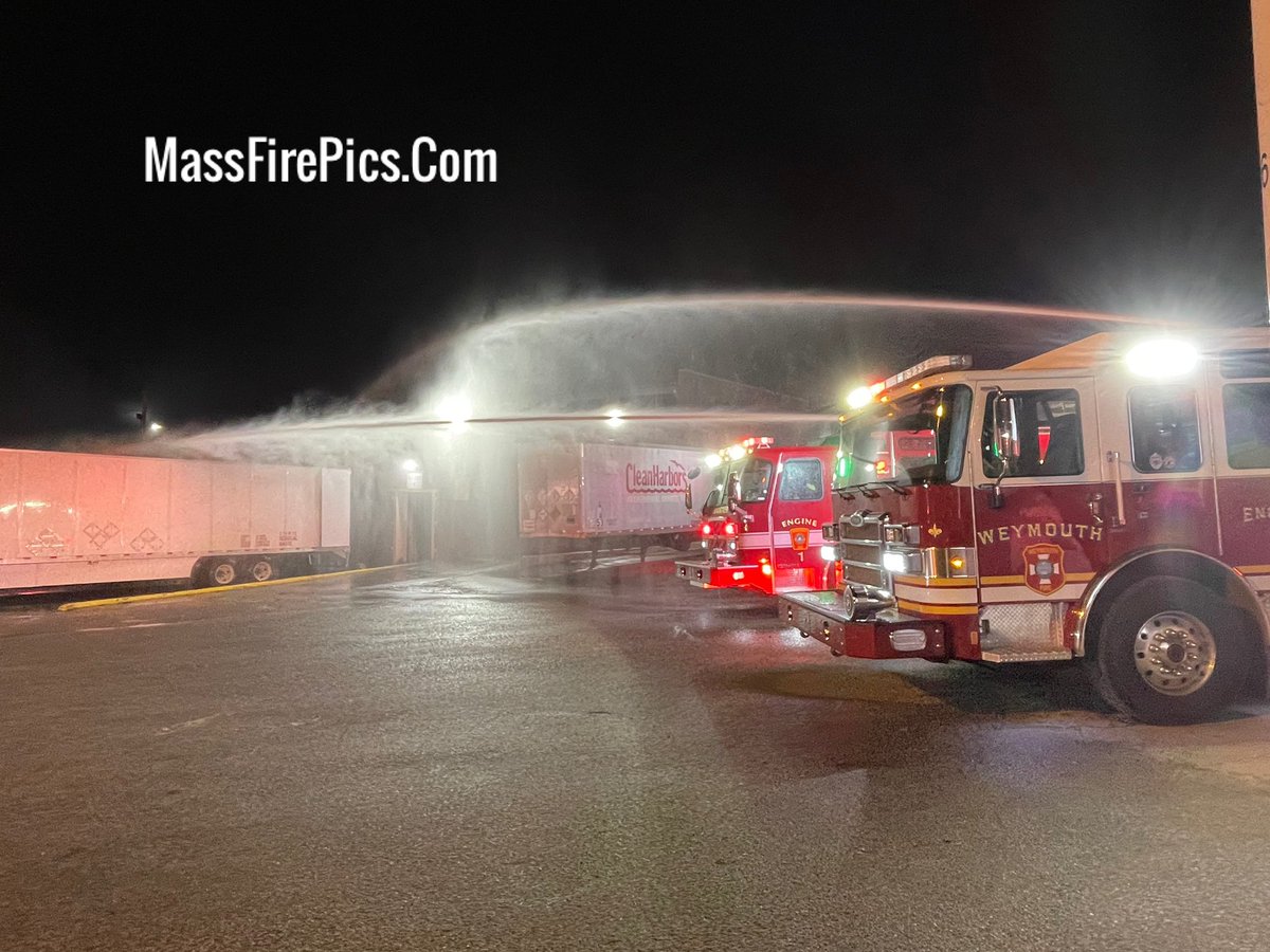 UD 2nd Alarm/Tier-1 Haz Mat Braintree Ma. 1 Hill Ave. Fire is knocked down, wetting down, (2) Ladder Pipes & deck guns in operation