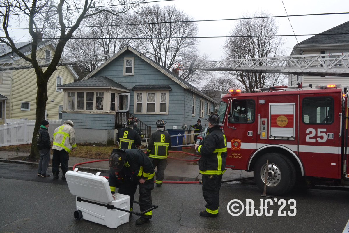 Boston holding at the first alarm assignment at 27 Brier Road in District 10. 3 lines runs with multiple animal rescues for the basement fire