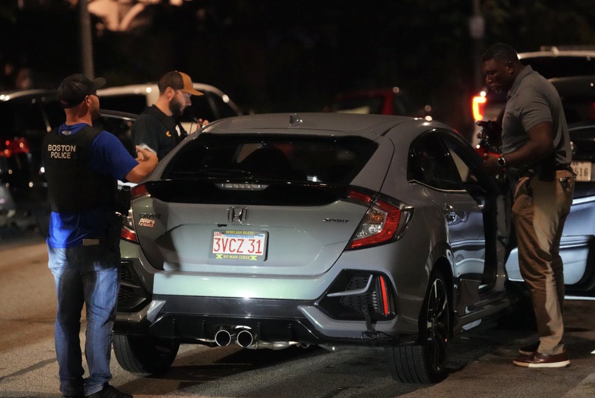 Dorchester - Boston Police are searching for a man who took off from a traffic stop after they noticed a firearm after handing the officers his license. Officers quickly relocated the vehicle on Kingsdale St, with the female passenger and driver's gun still inside the vehicle