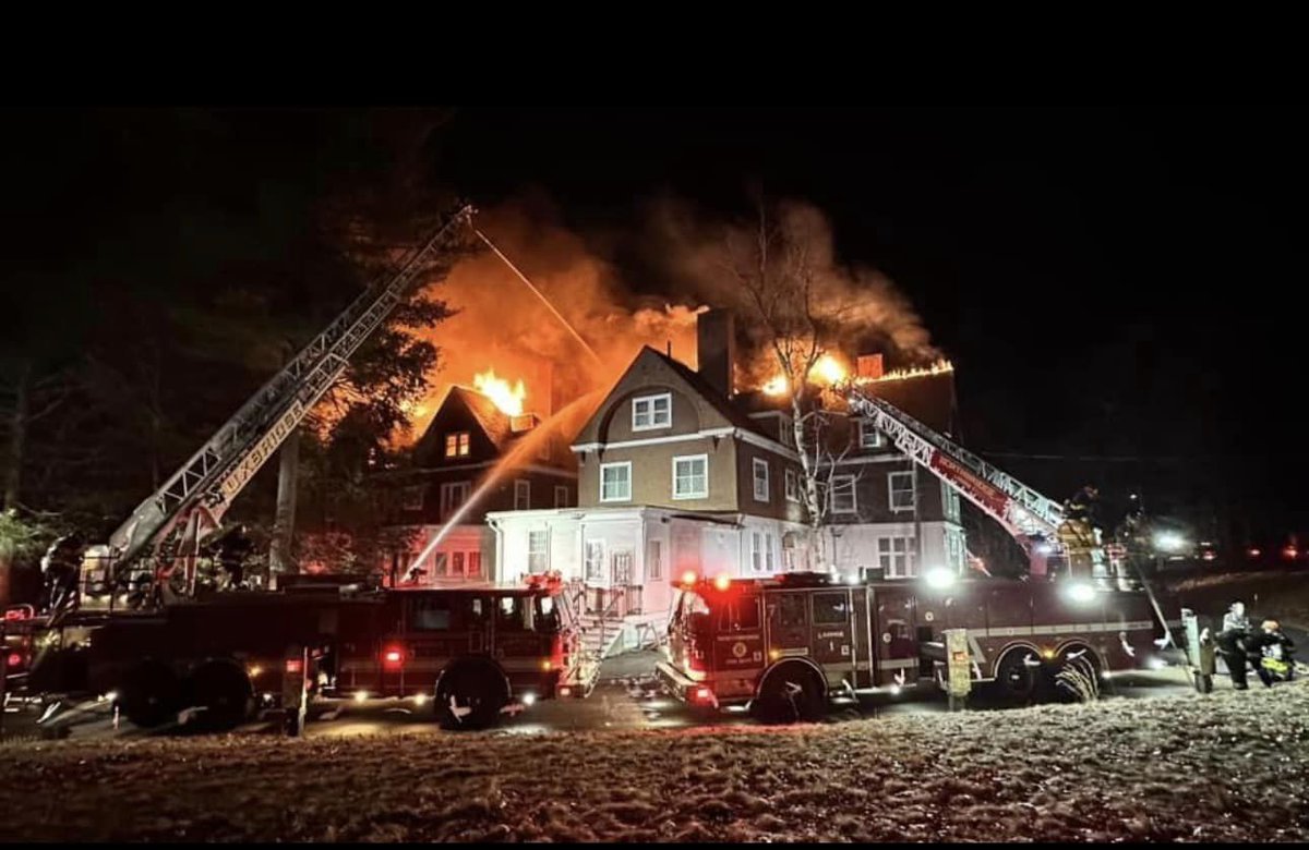 Roof collapses as raging fire tears through historic manor in Whitinsville