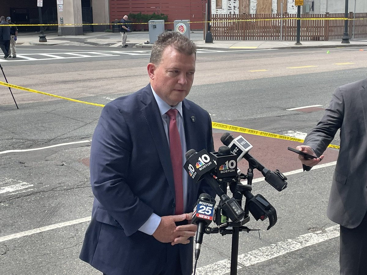 Officer hospitalized with  serious, non-life threatening injuries after being stuck by truck on N Washington &amp; Thatcher in North End. Police say officer was on paid detail helping construction vehicle cross street 