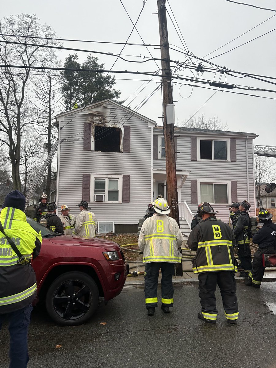 fire showing from the 2nd floor of an occupied 2 story home at 29 Keystone St. West Rox. They were able to quickly extinguish the fire and contain it to the 2nd floor. 3 residents transported ⁦@BOSTON_EMS⁩  the cause is under investigation